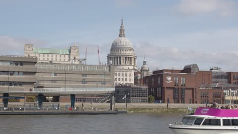 View-From-Boat-On-River-Thames-Showing-Buildings-London-Skyline-With-Saint-Pauls-Cathedral